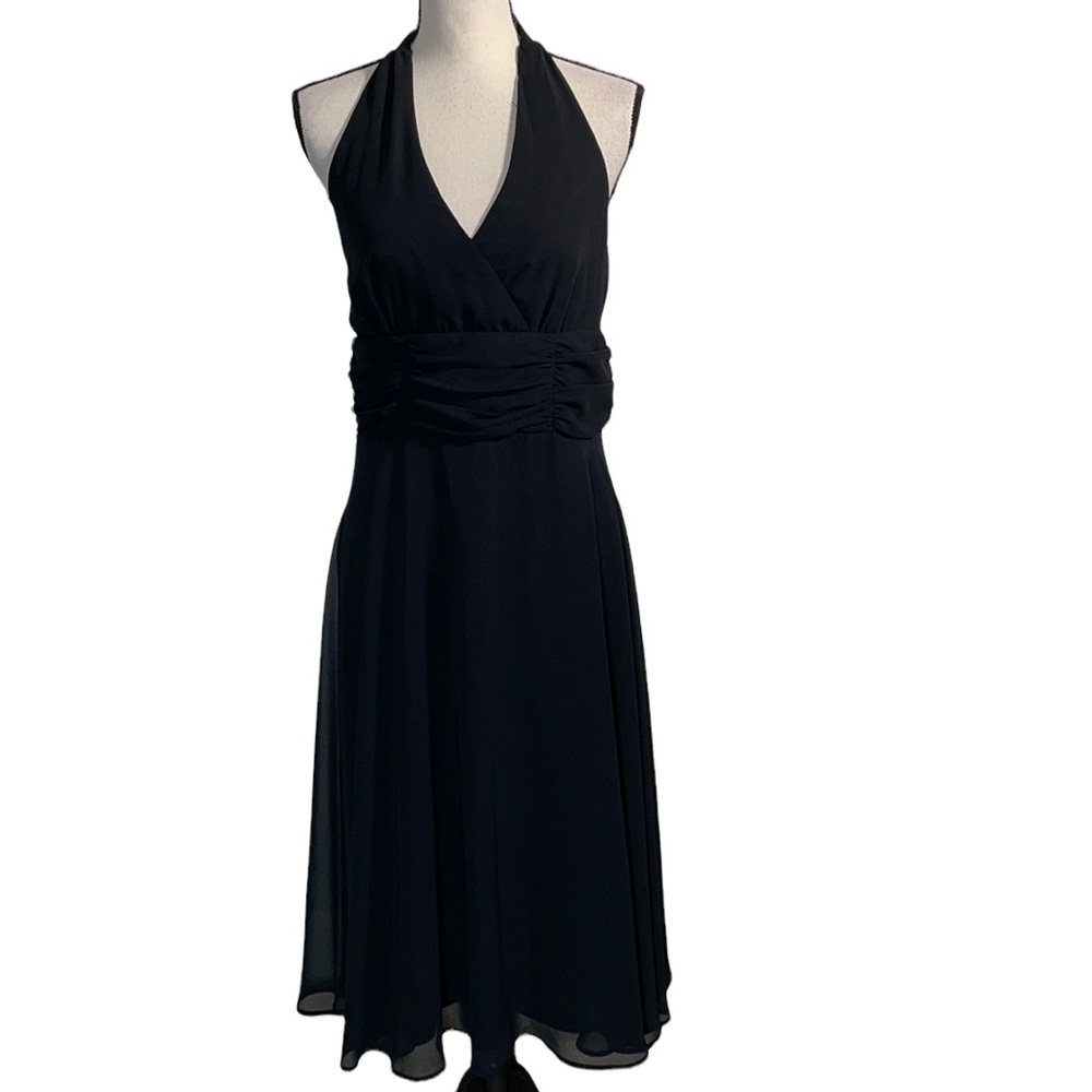 Dressbarn Collection Black V Neck Self-Tie Halter Sleeveless Midi Dress 12